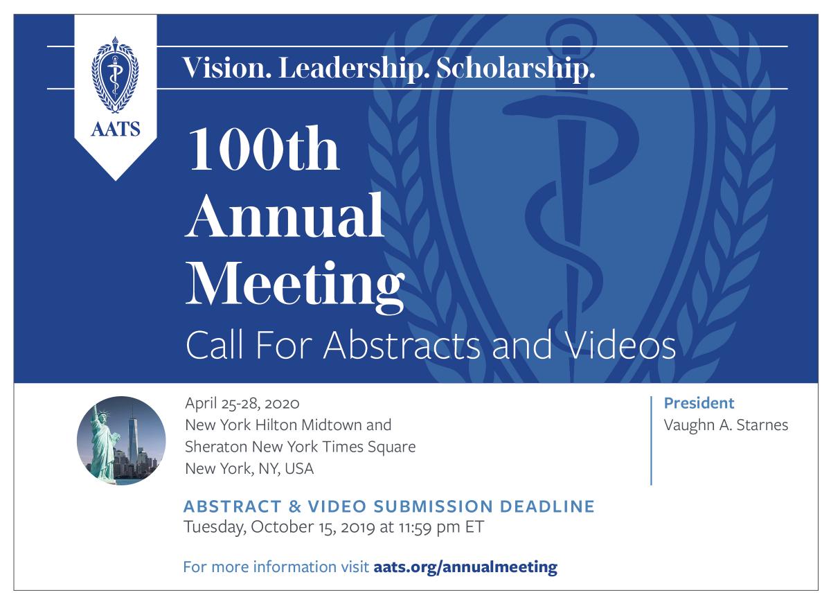 Submit Abstracts for the AATS 100th Annual Meeting and Aortic Symposium